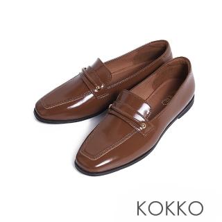 【KOKKO】英倫極簡真皮隨你彎樂福鞋(棕色)