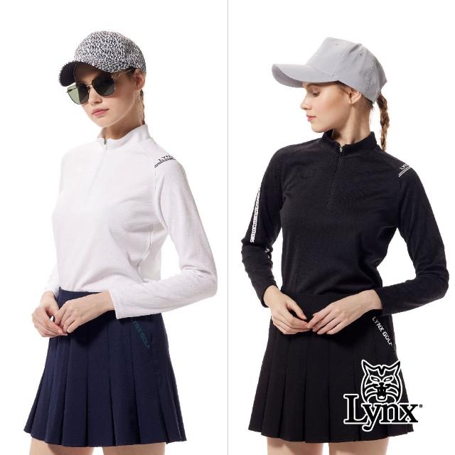 【Lynx Golf】首爾高桿風格！女款合身版吸溼排汗剪接特殊領型膠印造型長袖立領POLO衫/高爾夫球衫(二色)