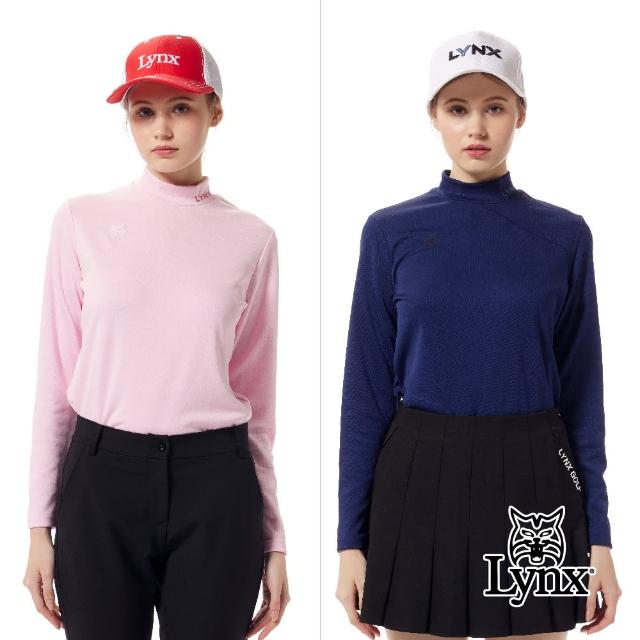 【Lynx Golf】首爾高桿風格！女款合身版吸溼排汗格紋剪接素面造型長袖圓領POLO衫/高爾夫球衫(二色)