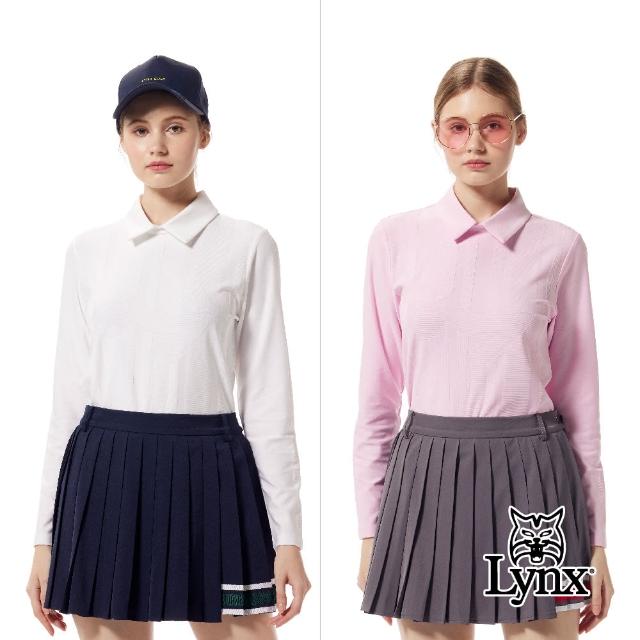 【Lynx Golf】首爾高桿風格！女款合身版吸排抗UV機能精美造型後拉鍊織帶設計長袖POLO衫/高爾夫球衫(二色)