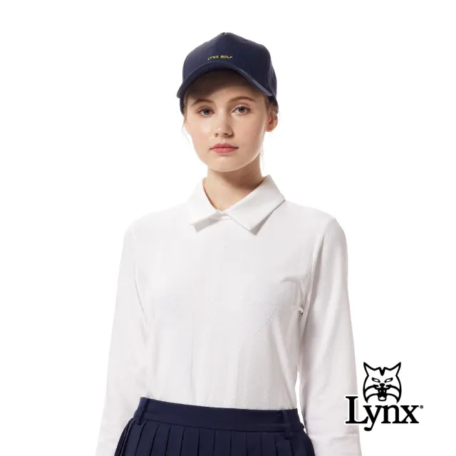 【Lynx Golf】首爾高桿風格!女款合身版吸排抗UV機能精美造型後拉鍊織帶設計長袖POLO衫/高爾夫球衫(二色)