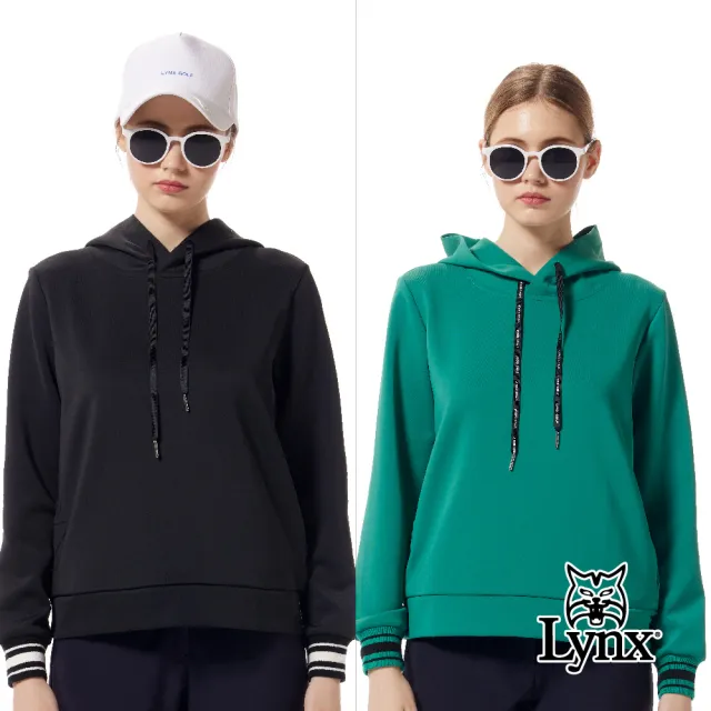 【Lynx Golf】首爾高桿風格!女款吸排機能拉鍊口袋羅紋配條剪裁帽T長袖圓領POLO衫/高爾夫球衫(二色)
