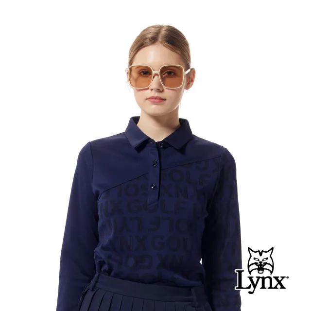 【Lynx Golf】首爾高桿風格！女款合身版吸溼排汗Lynx字樣剪接不對稱造型長袖POLO衫/高爾夫球衫(二色)