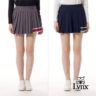 【Lynx Golf】首爾高桿風格！女款彈性舒適百摺裙款式配色織帶設計不對稱裙擺造型運動褲裙(二色)
