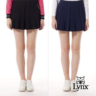 【Lynx Golf】首爾高桿風格！女款彈性舒適極簡百摺裙款式隱形拉鍊口袋後腰緹花造型運動褲裙(二色)