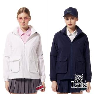 【Lynx Golf】首爾高桿風格！女款防潑水內刷毛環保素材可拆袖設計雙拉鍊口袋長袖可拆式連帽外套(二色)