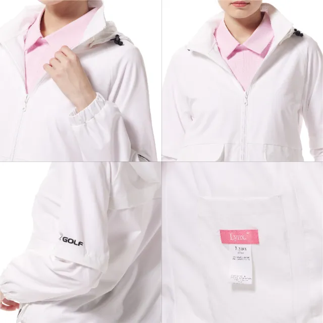 【Lynx Golf】首爾高桿風格！女款防潑水內刷毛環保素材可拆袖設計雙拉鍊口袋長袖可拆式連帽外套(二色)