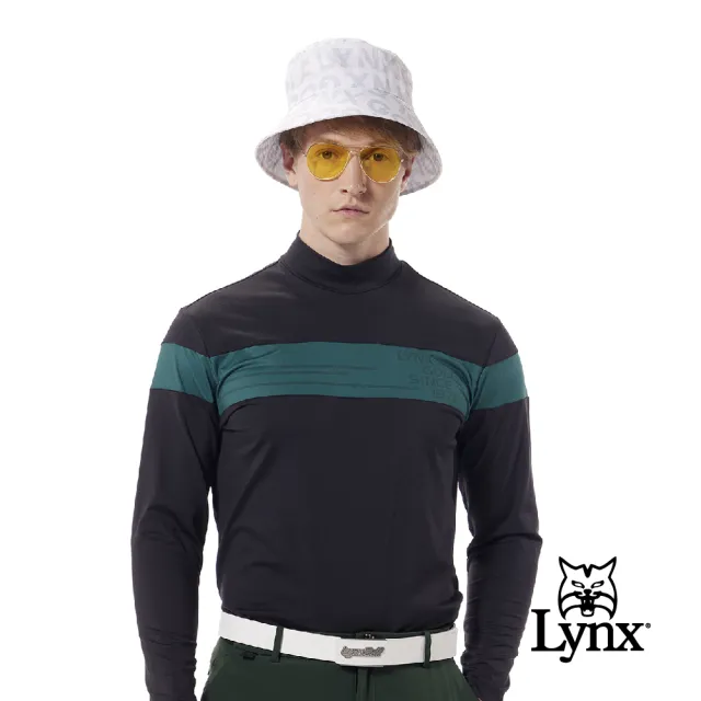 【Lynx Golf】首爾高桿風格！男款合身版吸排抗菌除臭機能配布剪接造型長袖高領POLO衫(三色)