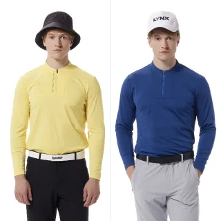 【Lynx Golf】首爾高桿風格！男款合身版吸排抗菌除臭機能羅紋配條領造型貼膜設計長袖立領POLO衫(二色)
