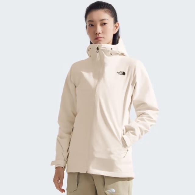 【The North Face】北臉 外套 女款 運動連帽外套 衝鋒衣 保暖 三合一 米白 NF0A5B1XQLI