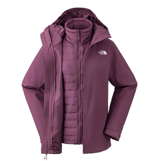 【The North Face】北臉 外套 女款 運動連帽外套 衝鋒衣 保暖 三合一 紫 NF0A5B1X1NI