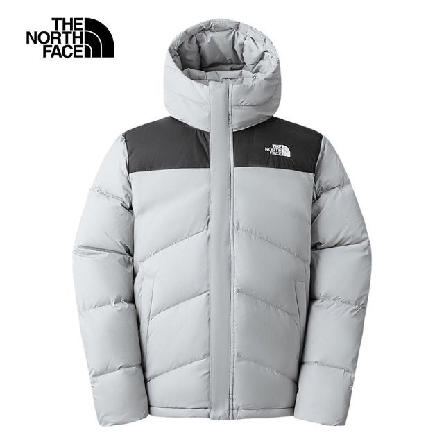 【The North Face 官方旗艦】北面男款灰黑拼接DWR防潑水保暖連帽羽絨外套｜8929C3F