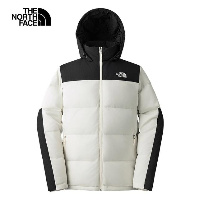 【The North Face 官方旗艦】北面男款米白色DWR防潑水保暖連帽羽絨外套｜4U82ROU(550蓬鬆度)