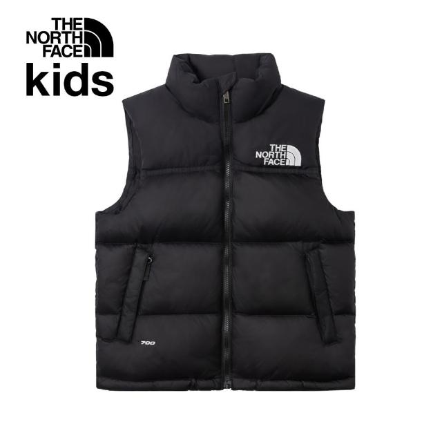 【The North Face 官方旗艦】經典ICON-北面兒童黑色DWR防潑水羽絨背心｜8A4BJK3(700蓬鬆度)