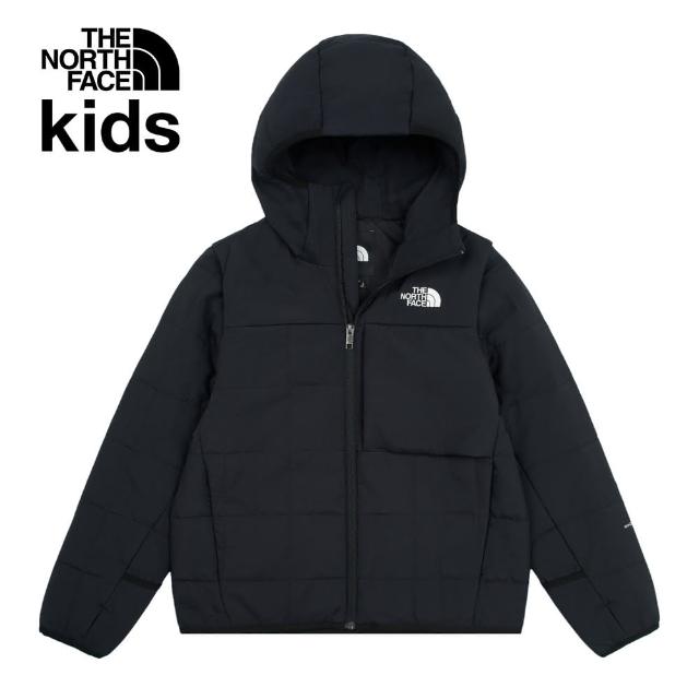 【The North Face 官方旗艦】北面兒童黑色DWR防潑水可拆卸袖子連帽鋪棉外套｜89XKJK3