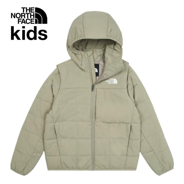 【The North Face 官方旗艦】北面兒童灰色DWR防潑水可拆卸袖子連帽鋪棉外套｜89XK1I4