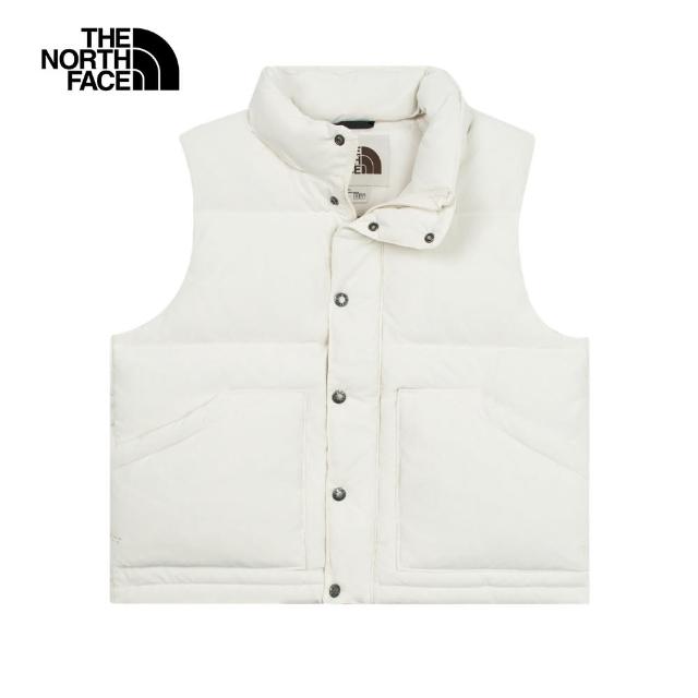 【The North Face 官方旗艦】北面女款米白色DWR防潑水保暖連帽羽絨背心｜83UZQLI(600蓬鬆度)