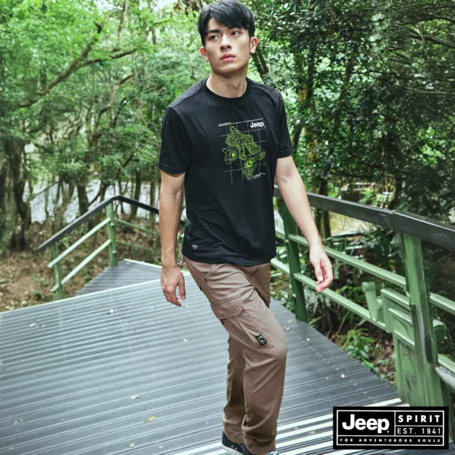 【JEEP】男裝 休閒口袋工作長褲(卡其色)