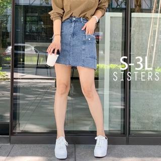 【SISTERS】現貨 顯瘦修身的側口袋牛仔裙 褲裙/S-3L(工裝/短裙/顯瘦/裙子/加大/丹寧/褲裙)