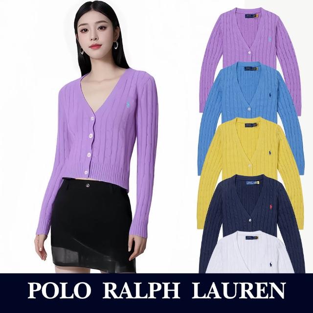 【RALPH LAUREN】RL POLO 經典V領刺繡小馬麻花開襟外套-女-多色組合 上衣(秋冬必備/舒適保暖/平輸品)