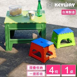 【KEYWAY 聯府】綠蘿摺合1桌4椅組 顏色隨機-桌高40椅高20(露營野餐 折疊收藏 MIT臺灣製造)