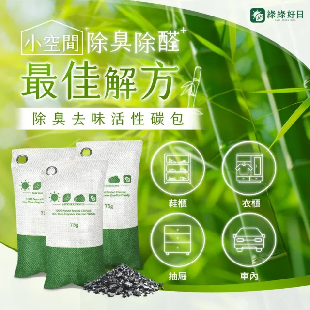 【Have Green Days 綠綠好日】多功能除臭去味活性碳碳包 3入