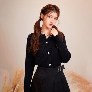 【MAJOR MADE】假兩件襯衫拼接針織上衣(針織上衣/長袖上衣/拼接上衣)