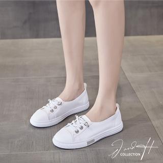 【J&H collection】經典休閒透氣牛皮舒適平底小白鞋(白色)