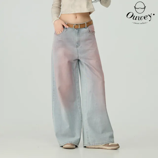 【OUWEY 歐薇】廢土風水洗刷色牛仔褲(淺藍；S-L；3243328639)