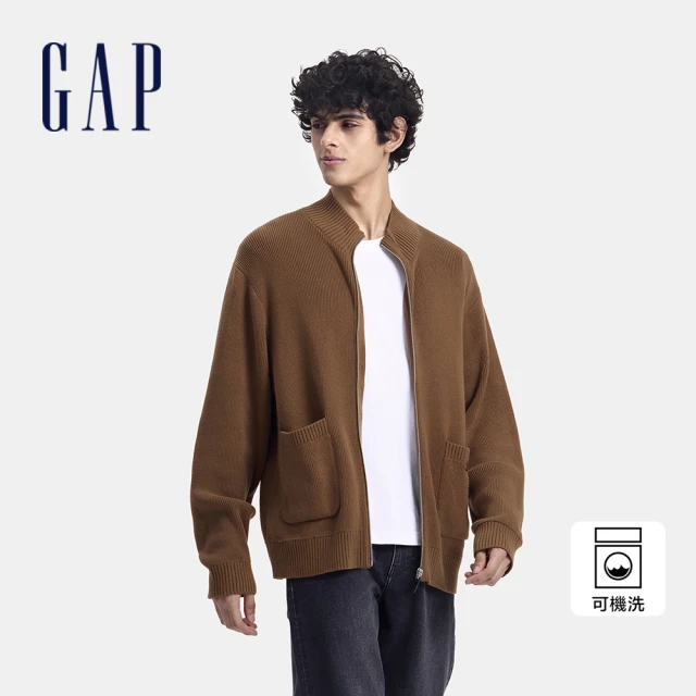 GAP 男裝 純棉立領針織外套-棕色(636723)