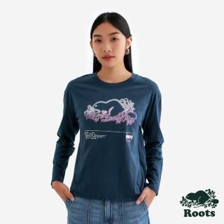 【Roots】Roots女裝- NEON BEAVER 長袖上衣(藍色)