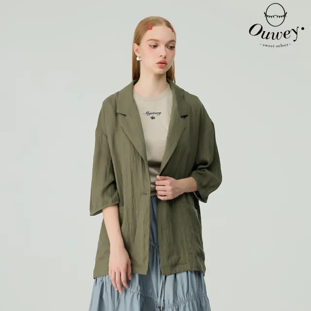 【OUWEY 歐薇】縲縈萊賽爾長版西裝外套(綠;S-L;3243234710)