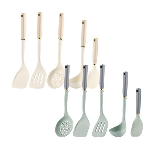 【SUNORO】矽膠廚具5件組 不沾鍋專用廚具 耐高溫食品級矽膠 烹飪工具(煎鏟/鍋鏟/湯勺/濾勺/飯勺)