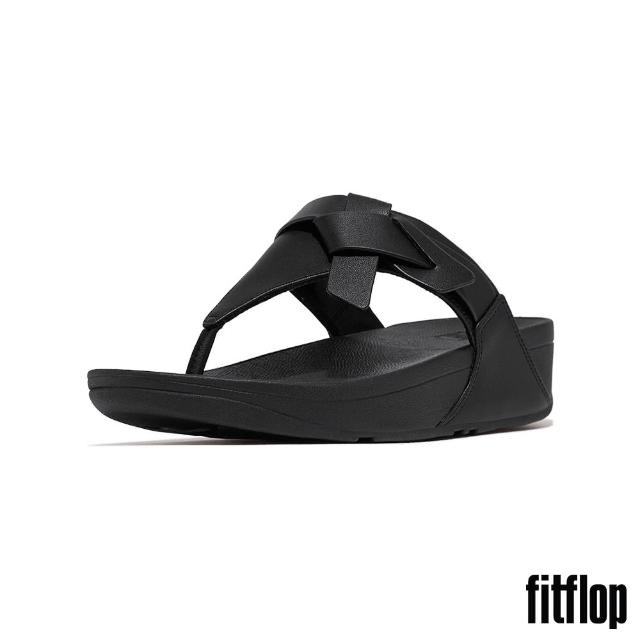 【FitFlop】LULU 紐結造型皮革夾腳涼鞋-女(黑色)