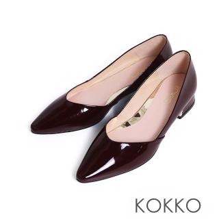 【KOKKO】優雅俐落尖頭低跟包鞋(酒紅色)
