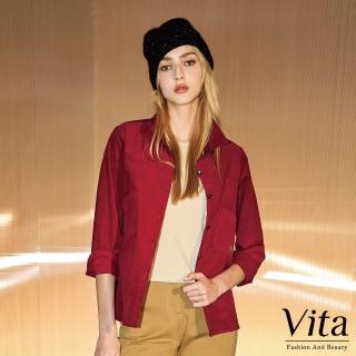 【MYSHEROS 蜜雪兒】VITA 高含棉造型襯衫上衣 翻領排釦 雙口袋設計(棗)