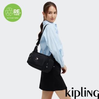 【KIPLING官方旗艦館】『牛角包』經典百搭黑輕巧多袋實用側揹包-GABB S