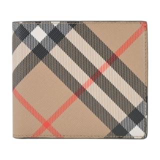 【BURBERRY 巴寶莉】新款格紋8卡對開短夾(沙色)