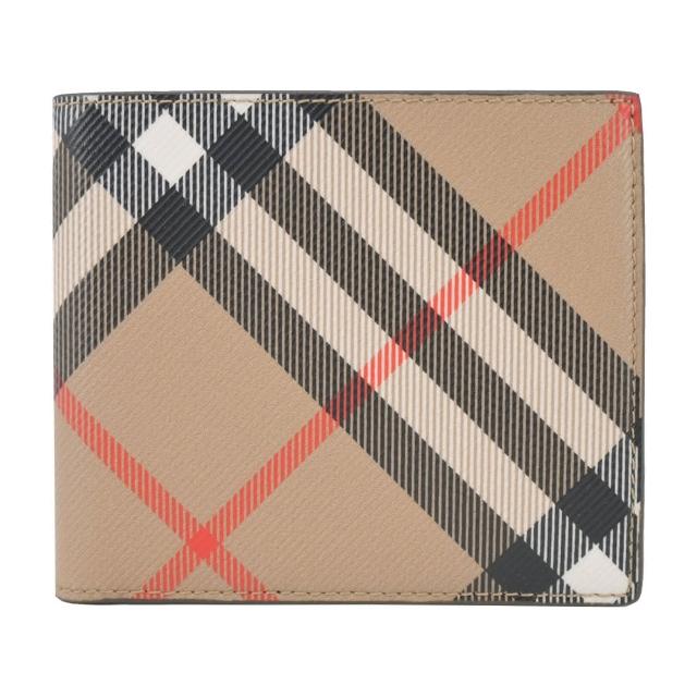 【BURBERRY 巴寶莉】新款格紋8卡對開短夾(沙色)
