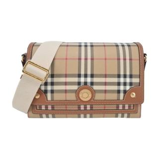 【BURBERRY 巴寶莉】經典格紋牛皮飾邊斜背包(石楠木棕色)