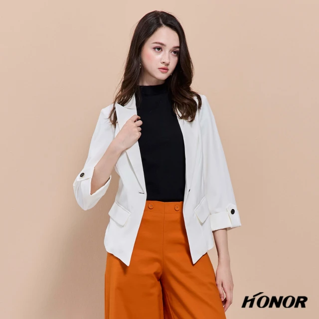 HONOR 山形屋 俐落翻領七分袖西裝外套-白