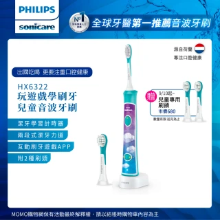 【Philips 飛利浦】Sonicare 新一代兒童音波震動牙刷/電動牙刷(HX6322/04)