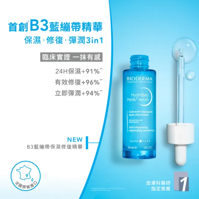 【BIODERMA 貝膚黛瑪】B3藍繃帶保濕修復精華30ml(臉部保養/精華)