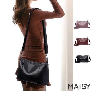 【MAISY】潮流時尚大容量肩帶可調節軟皮單肩斜揹包(現+預 黑色 / 紫色 / 酒紅色)