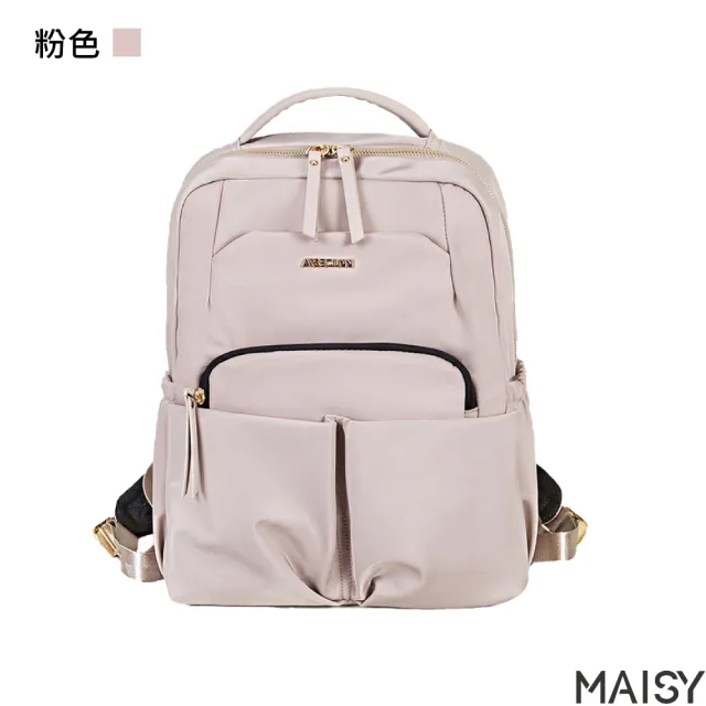 【MAISY】多色時尚女仕14吋牛津布防水電腦包 後背包 雙肩包(黑色／黑配棕／粉色／米色／紫色)