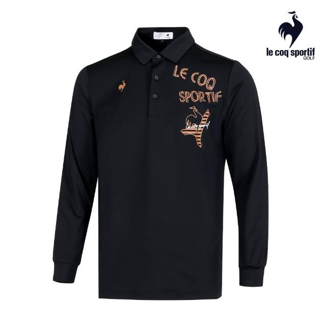 【LE COQ SPORTIF 公雞】高爾夫系列 男款黑色手繪LOGO吸汗速乾POLO長袖棉衫 QGU2T111