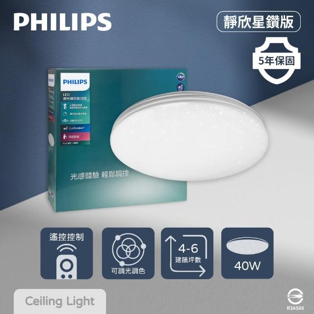 【Philips 飛利浦】LED Pyxis 靜欣 40W 全電壓 舒適光 調光調色 星鑽 遙控吸頂燈