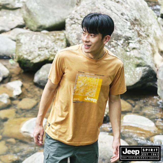 【JEEP】男裝 潮酷印刷純棉短袖T恤(黃色)