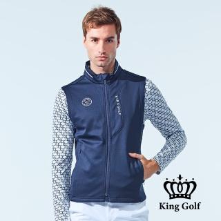 【KING GOLF】網路特談-男款立體剪裁LOGO繡花刷毛立領拉鍊高爾夫球外套背心(深藍)