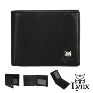 【Lynx】美國山貓NAPA進口牛皮短夾 5卡/雙鈔位/透明窗 皮夾錢包(黑色)